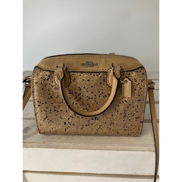 COACH F37747 MICRO GOLD MINI GLITTER BENNETT SATCHEL. STARS - Picture 2 of 16